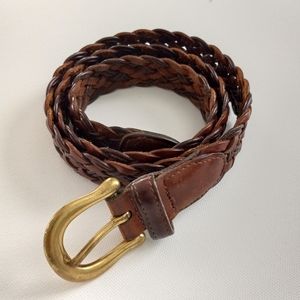 Coach British Tan 3914 brown braided genuine leather belt w/ brass buckle Sz L